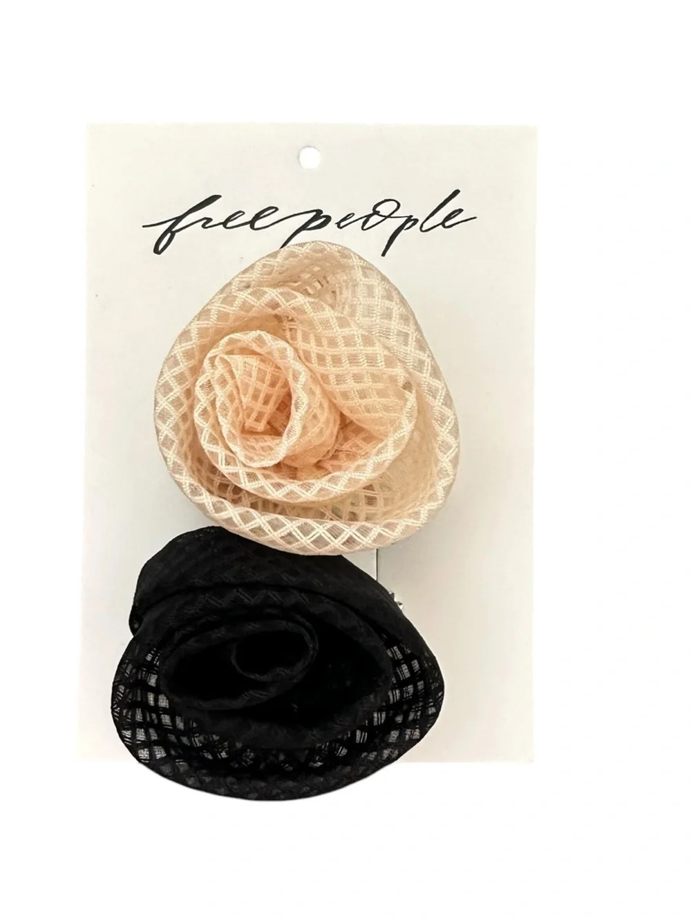 Free People Mesh Floral Clip Duo in Black & Cream